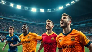 Experience vibrant team football kits showcased by players competing in a lively stadium.