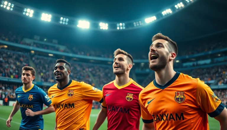 Experience vibrant team football kits showcased by players competing in a lively stadium.