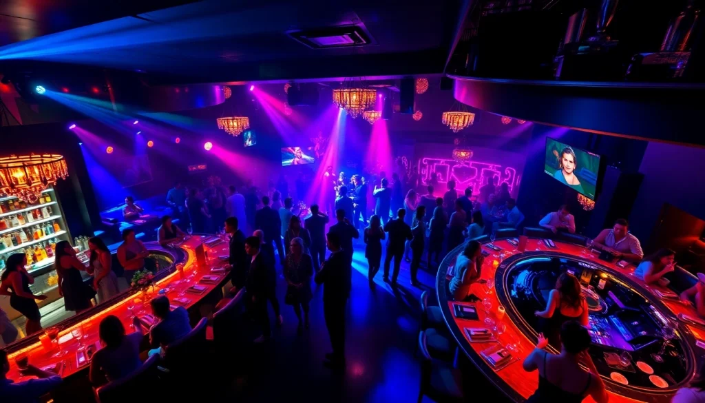 Experience nightlife at Club sxm with vibrant lighting, elegant patrons, and stunning performances.