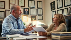 Florida Public Adjuster helping a homeowner navigate insurance claims process at the office.