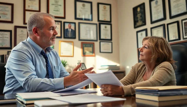 Florida Public Adjuster helping a homeowner navigate insurance claims process at the office.