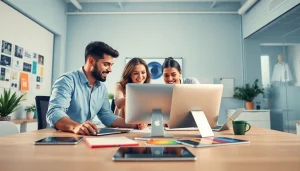 Professional team at công ty thiết kế website collaborating on innovative web design solutions.