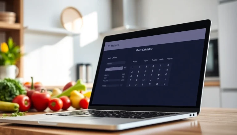 Calculate your nutrition needs using a macro calculator in a modern kitchen setting.