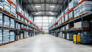 Organized warehouse showcasing efficient storage and modern shelving techniques.