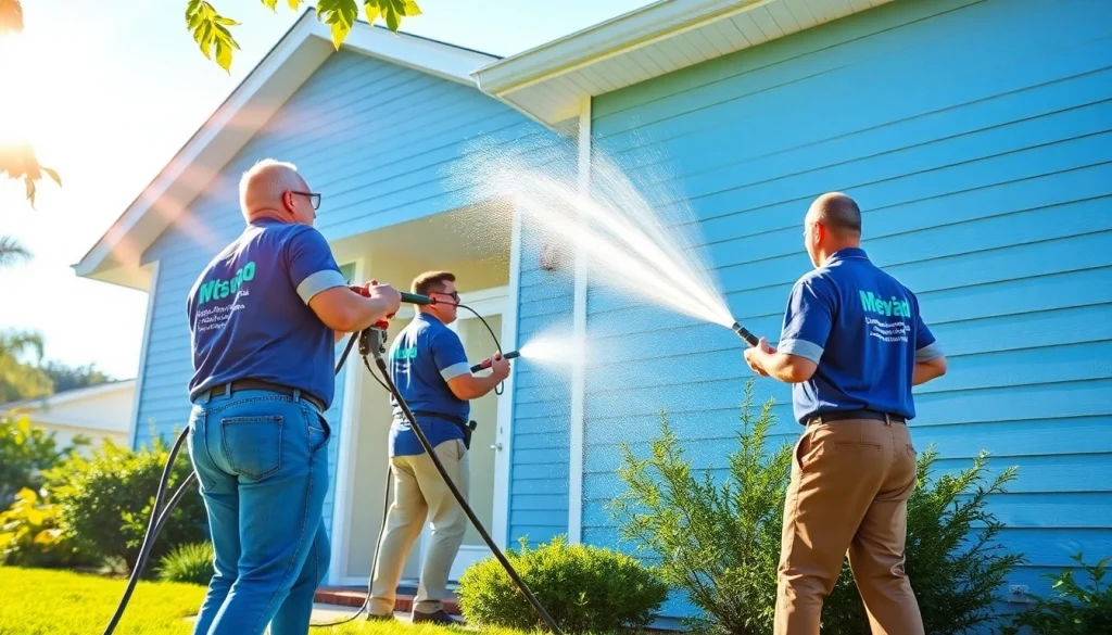 Soft wash service in Kissimmee, FL, showcasing professionals cleaning a residential home.