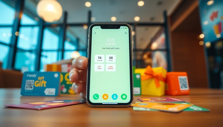 다채로운 기프트카드가 보이는 모바일 앱을 통한 상품권소액결제의 매력적인 시각 이미지