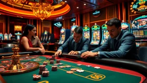 Players enjoying exciting poker games at new 66 casino with vibrant lights and modern gaming interfaces.