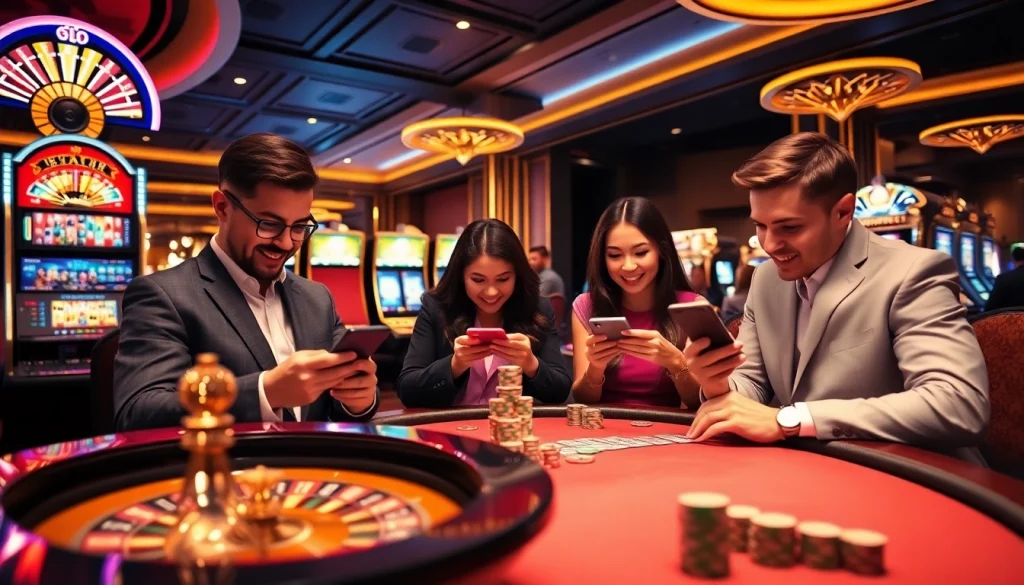 Tương tác với ứng dụng Bet VIP đầy kịch tính trên bàn casino nhiều màu sắc với các chip và lá bài.