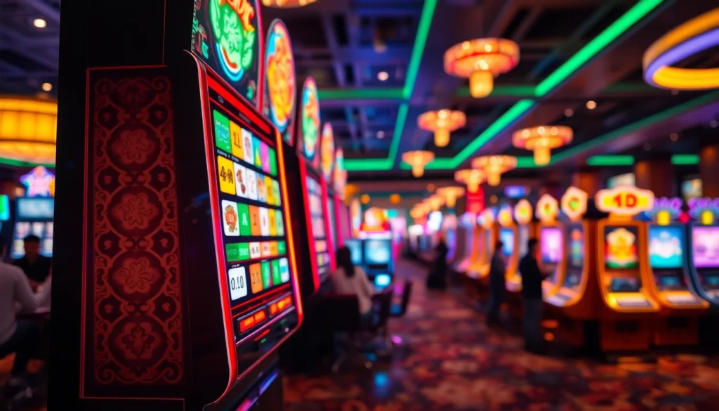 Mainkan mahjong slot di mesin slot yang penuh warna di kasino yang semarak.