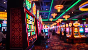 Mainkan mahjong slot di mesin slot yang penuh warna di kasino yang semarak.