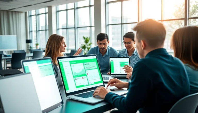 Engage with WhatsApp Smart CRM in a modern office showcasing collaboration and innovative teamwork.