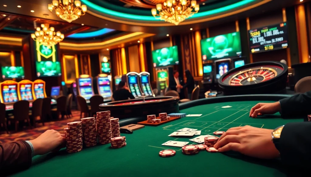 Experience the excitement of high-stakes gaming at S88 VIP casino with vibrant tables and slot machines.