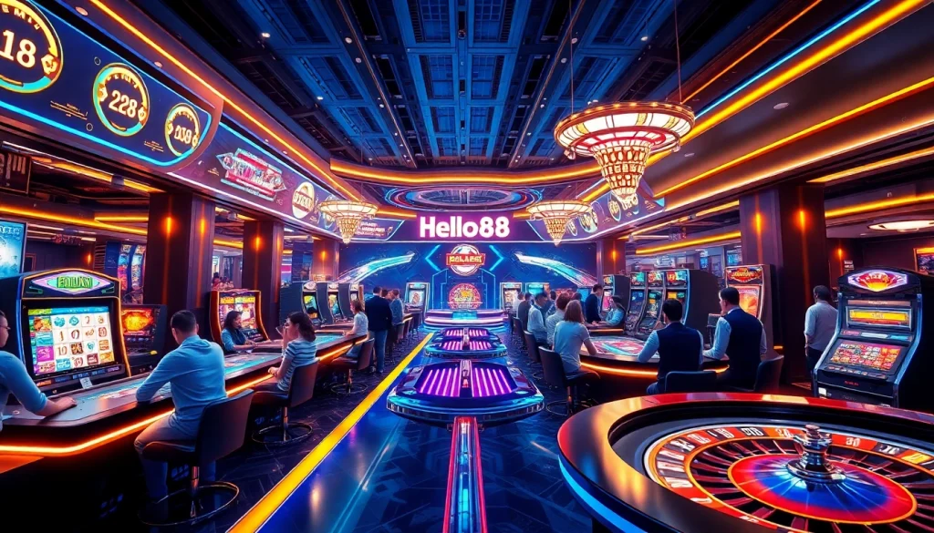 Hello88 online gambling platform showcasing vibrant gaming experiences with players engaging at digital tables.