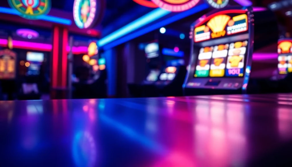 Slot deposit 1k memberikan pengalaman menarik dengan simbol slot yang berwarna-warni dan cahaya neon.