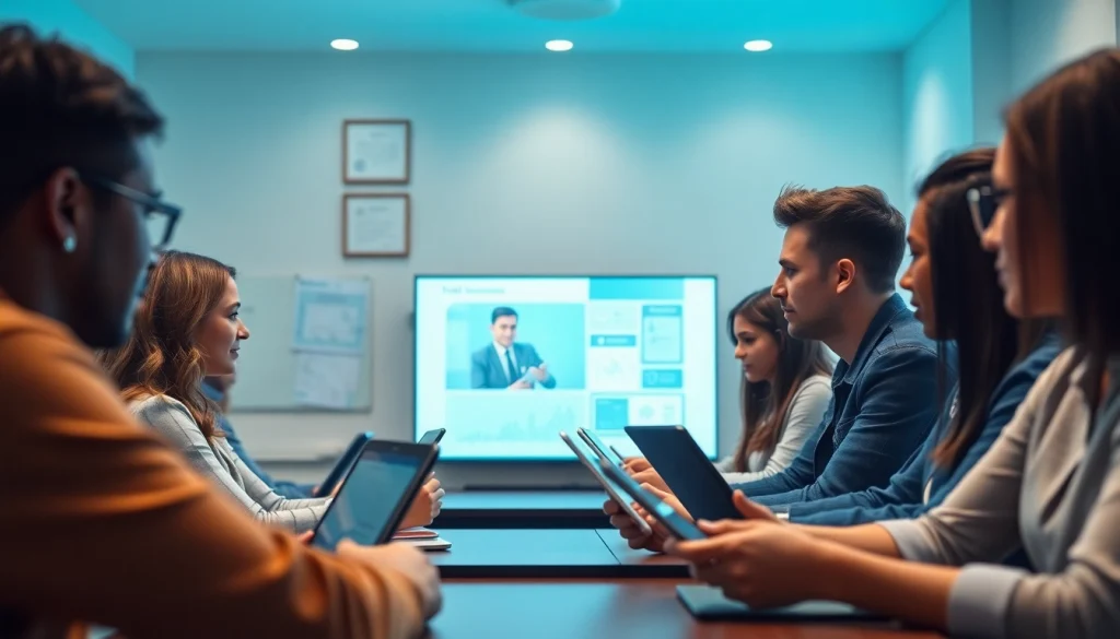 Students engaging in fast insurance courses online, showcasing a modern learning environment.