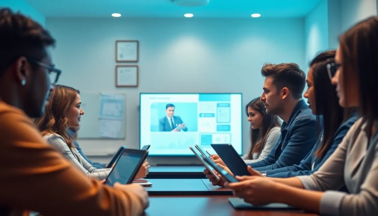 Students engaging in fast insurance courses online, showcasing a modern learning environment.