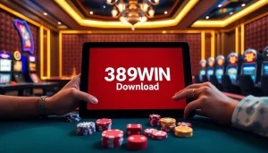 Experience the thrill of 389WIN Download with vibrant casino elements and online gaming action.