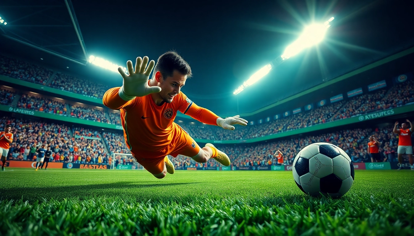 ผลบอลสดgoal ผู้รักษาประตูในสนามฟุตบอลขณะทำการป้องกันลูกยิงจุดโทษ