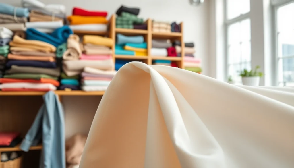 Koop goedkope katoen met verschillende kleuren en texturen in een modeatelier.