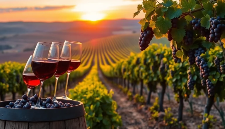 Enjoy breathtaking views of Sacramento Wineries with lush vineyards at sunset.
