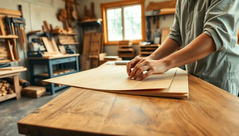 Craft artisans at the wood veneer hub creating intricate wood designs.