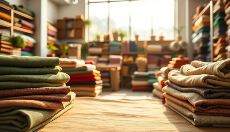 Verken katoenen canvasstof in verschillende kleuren en texturen in een stoffenwinkel.