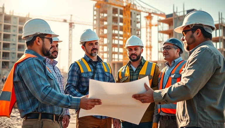 Team of skilled professionals representing the southern california contractors association coordinating at a construction site.