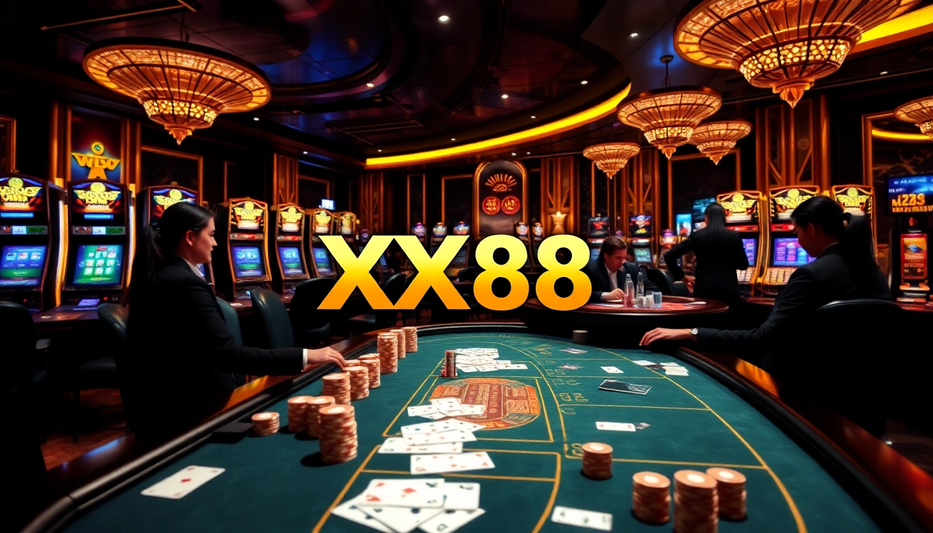 Engage in high-stakes gaming at XX88's luxurious casino experience with exciting tables and vibrant atmosphere.