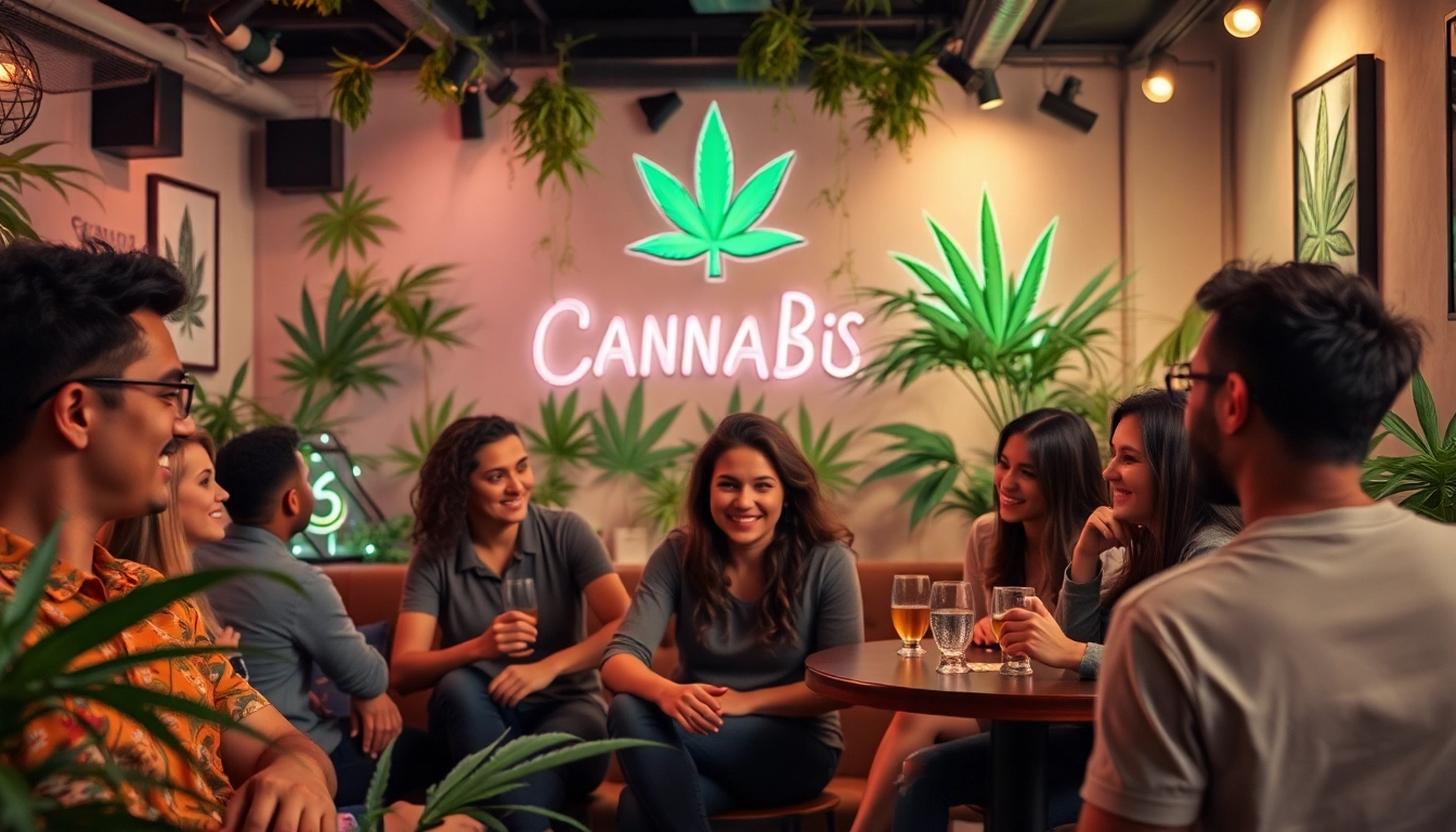 Enjoying the community vibe at Weed Club Madrid with diverse members socializing.