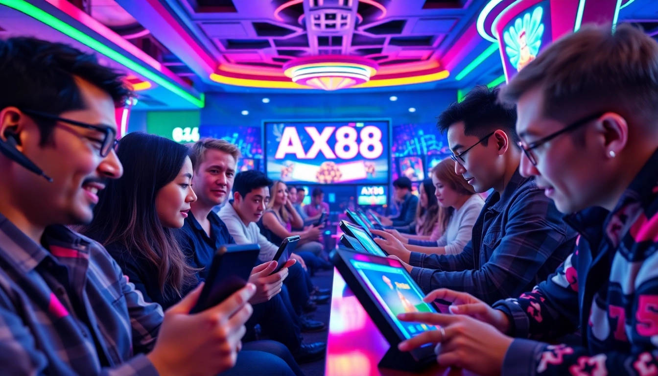 Cảnh người chơi đang tận hưởng AX88 trong một casino sôi động.