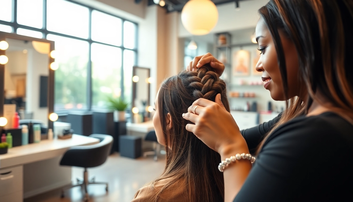 Creating stunning hairstyles at coafor bucuresti with a skilled stylist in a vibrant salon.