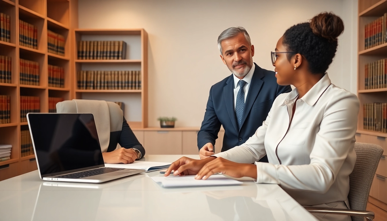 Broward County litigation lawyer consulting a client in a professional office.