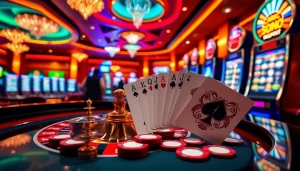 Engaging scene of players enjoying go 88 online gambling with vibrant slot machines and roulette tables.