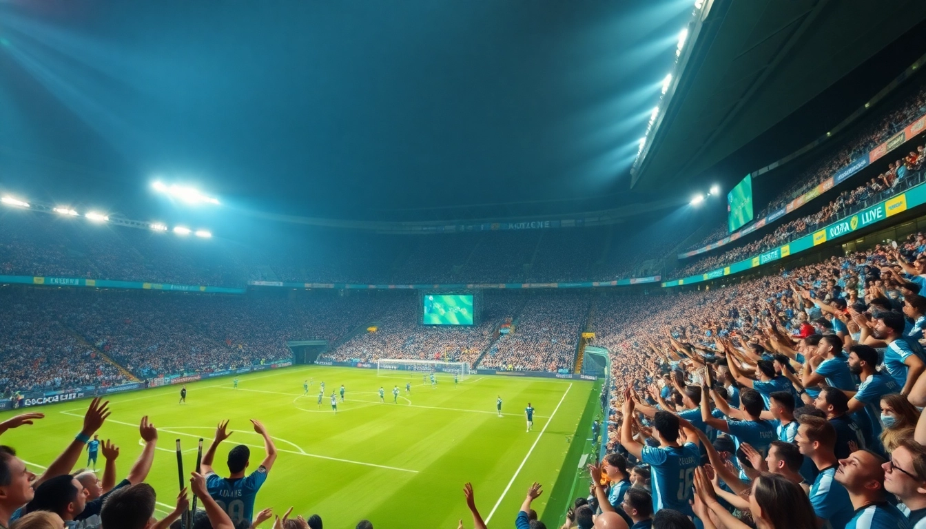 أجواء مثيرة لبث كورا المباشر لمباراة كرة قدم مع جماهير متحمسة ولعب ديناميكي.