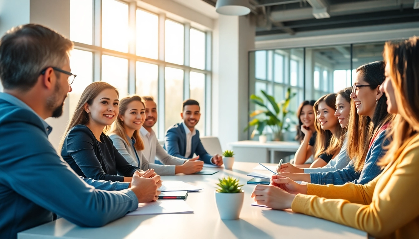 Engaging business coaching service session highlighting professionals in discussion.