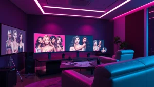 Experience the world of nsfw ai with vibrant character designs in a modern studio setup.