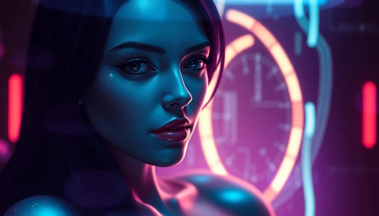 Engaging NSFW character AI in a futuristic digital environment with ambient lighting.
