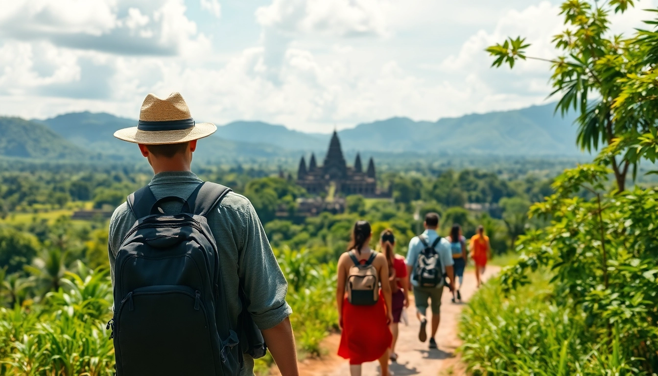 Engaging tour group led by a professional guide at https://privatetourssrilanka.com amidst lush scenery.