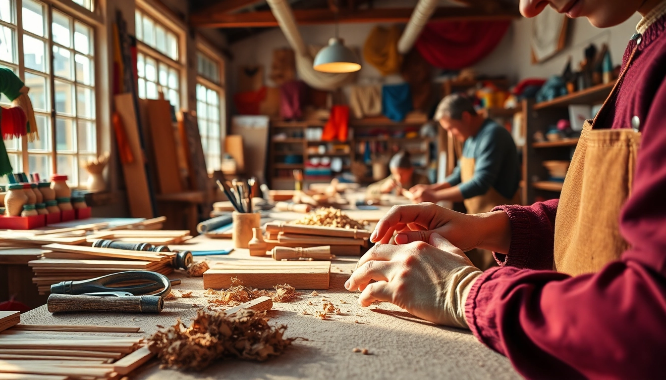 Hands-on engagement in craft training programs within a colorful workshop.