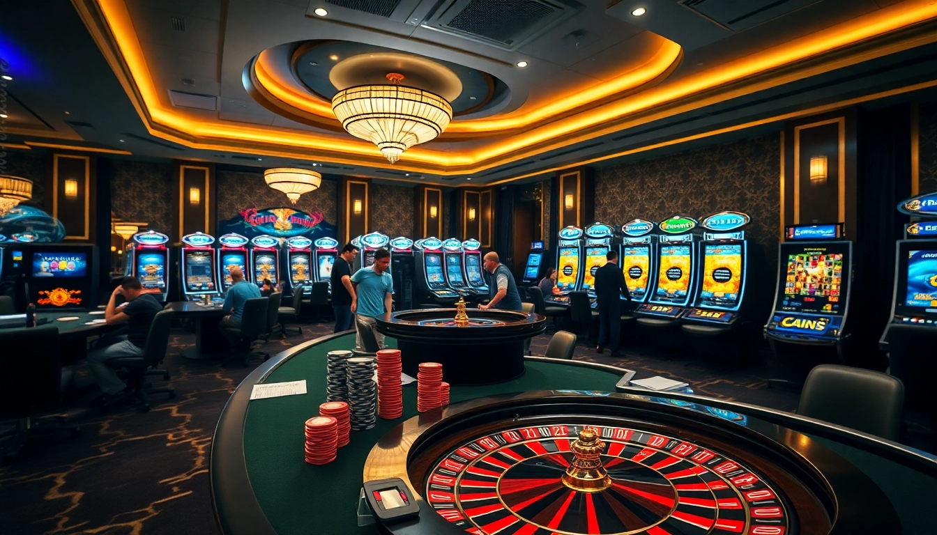 SODO casino scene with poker tables, roulette wheel, and vibrant gambling action.