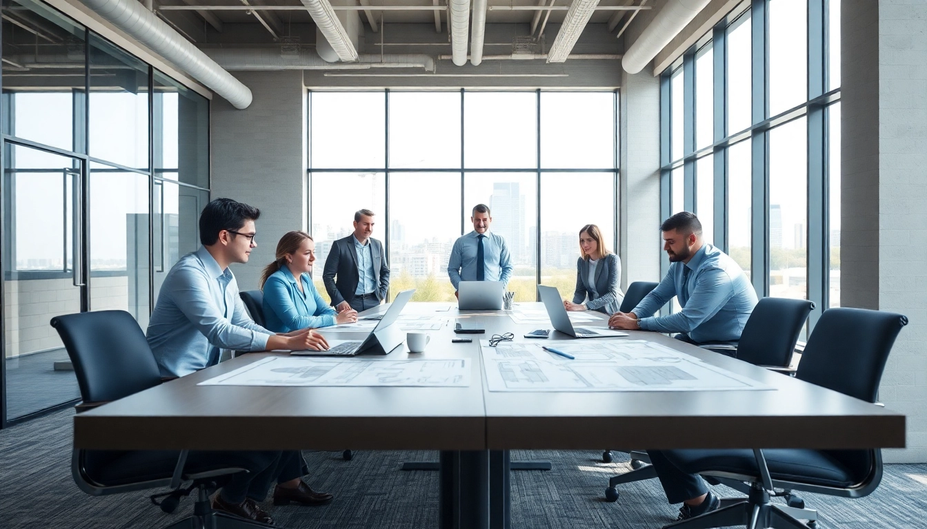 Prominent construction advocacy carolinas team collaborating in a modern office setting.