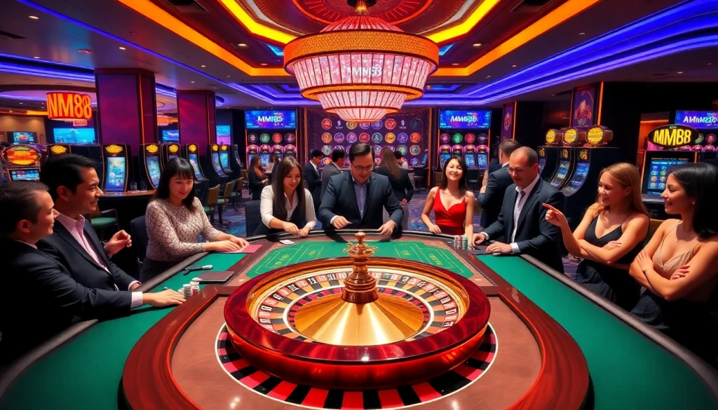 Gambling excitement at MM88's luxurious online casino featuring vibrant games and thrilling atmosphere.
