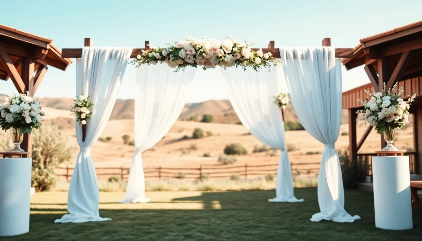 Stunning setup of Clarksburg Wedding Venues featuring floral decorations and rolling hills.