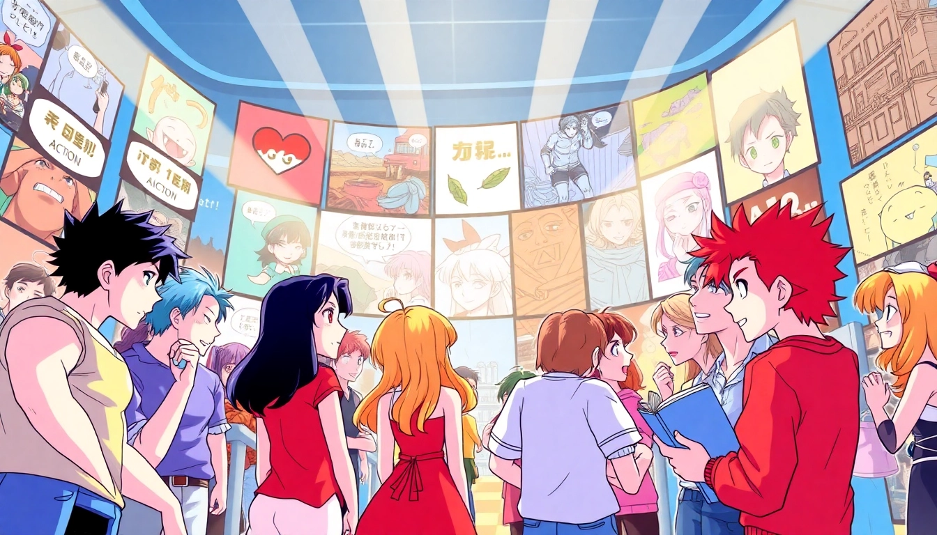 newtoki 웹툰 플랫폼의 다양한 캐릭터가 즐거운 모습으로 소통하는 장면