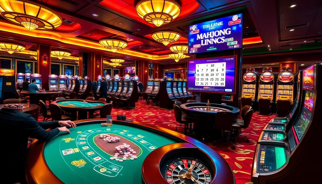 Experience the link mahjong excitement in a luxurious casino setting with vibrant games and engaging players.