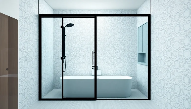 Showcase of a black shower door black frame enhancing a modern bathroom with elegant fixtures.