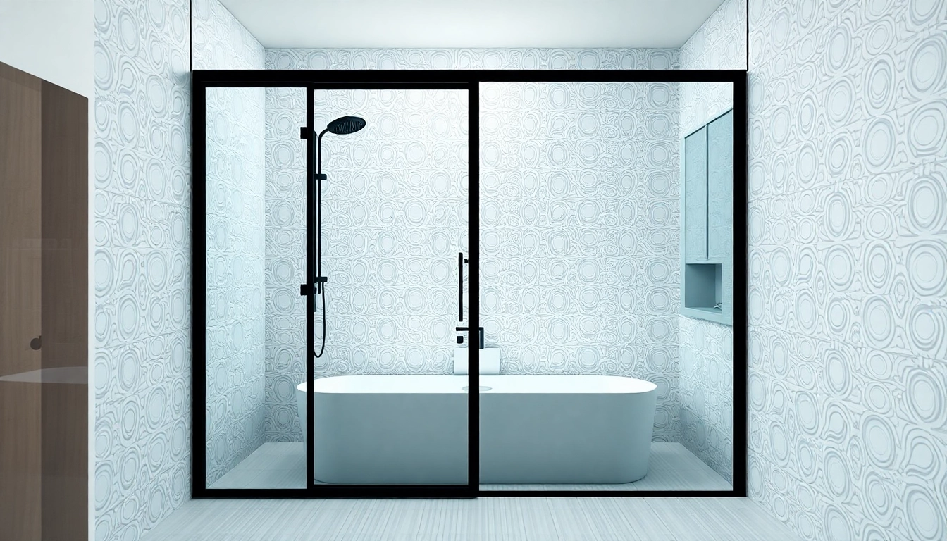 Showcase of a black shower door black frame enhancing a modern bathroom with elegant fixtures.