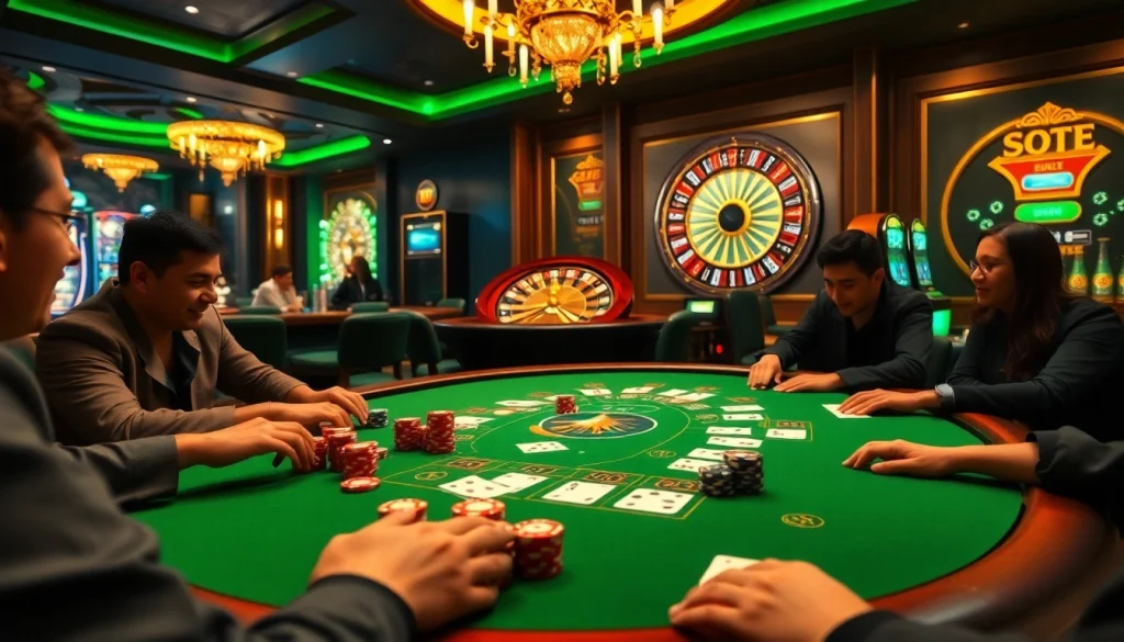 Sbobet poker players strategizing under thrilling casino lights