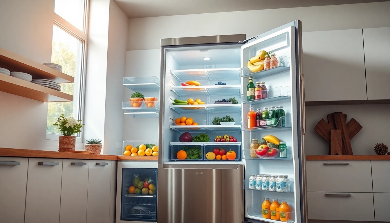 Explore vibrant refrigerator sales with an energy-efficient model showcased in a sunny kitchen.