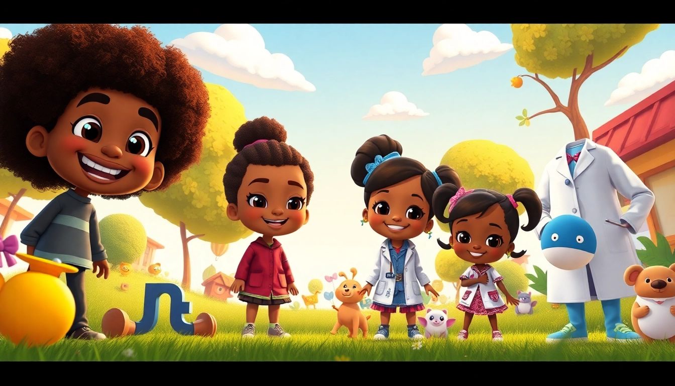 Diverse characters from African American Cartoons creating an engaging and lively animated scene.